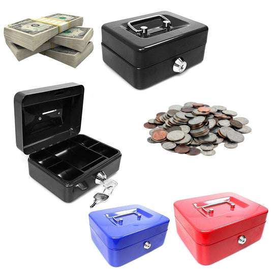 Metal Cash Deposit Money Box with Tray & 2 Keys 12'' Assorted Colours 0200 (Parcel Rate)