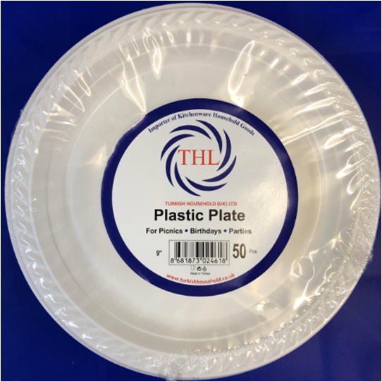 9" Disposable White Plastic Plate Pack of 50 THL2461 A (Parcel Rate)