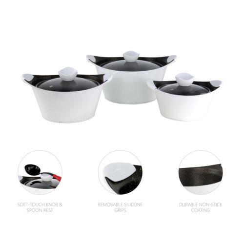 SQ Pro Caia 3 Pack Die Cast Stock Pot 20cm 24cm 28cm White P97105/7419  (Big Parcel Rate)