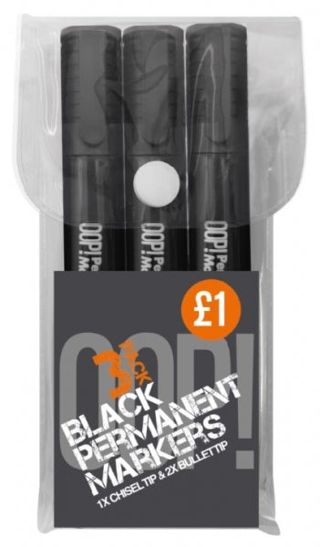 OOP! Black Permanent Markers Pack of 3 A2410 (Parcel Rate)