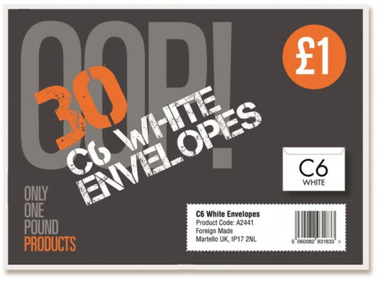 OOP! C6 White Envelopes Pack of 30 A2441 (Parcel Rate)