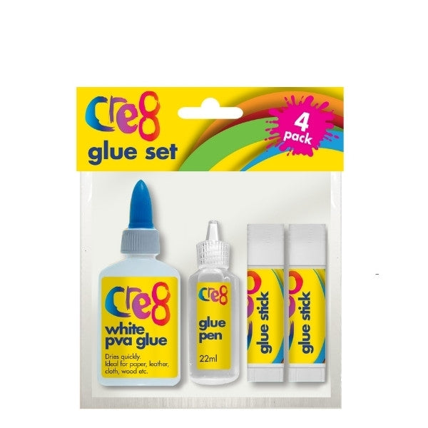 Cre8 Liquid and Stick Glue Set Pack of 4 Assorted Glues P2298 (Parcel Rate)