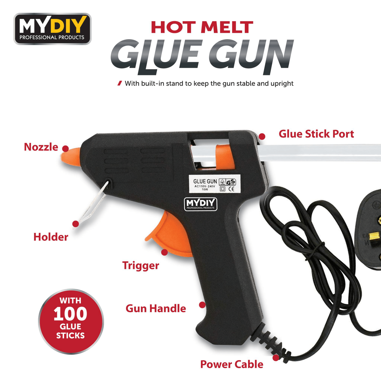 Hot Melt Glue Gun With Anti Drip Nozzle Inc 100 Glue Sticks 8601 (Parcel Rate)