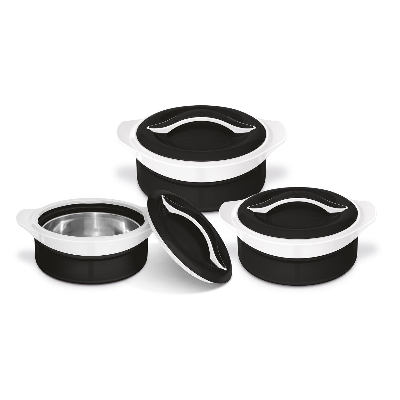 SQ Zenith Insulated Casserole Set 3pc Black-White 1L-1.5L-2.5L 9571 (Big Parcel Rate)