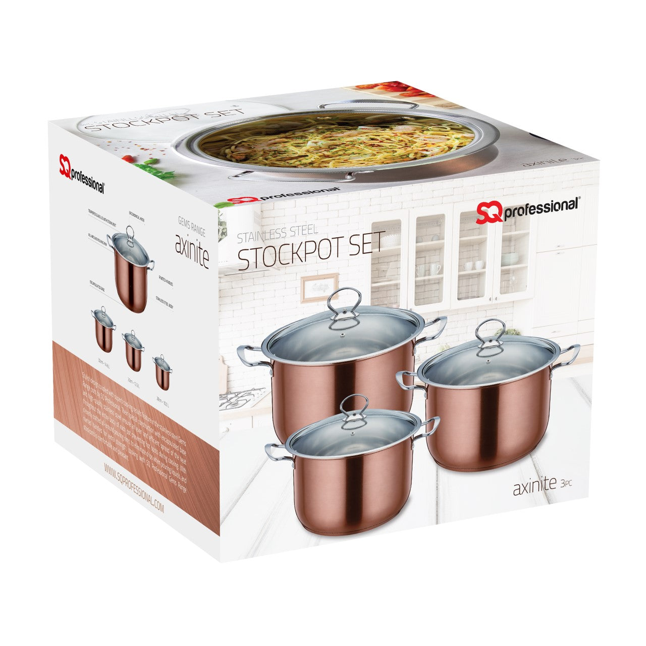 SQ Professional Gems Metallic Stockpot Set of 3 Axinite 26-28-30cm 9582 (Big Parcel)